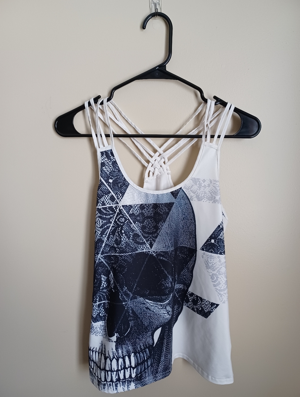 Women's‎ Size Large Skull Design White Black Polyester Spandex Tank Top